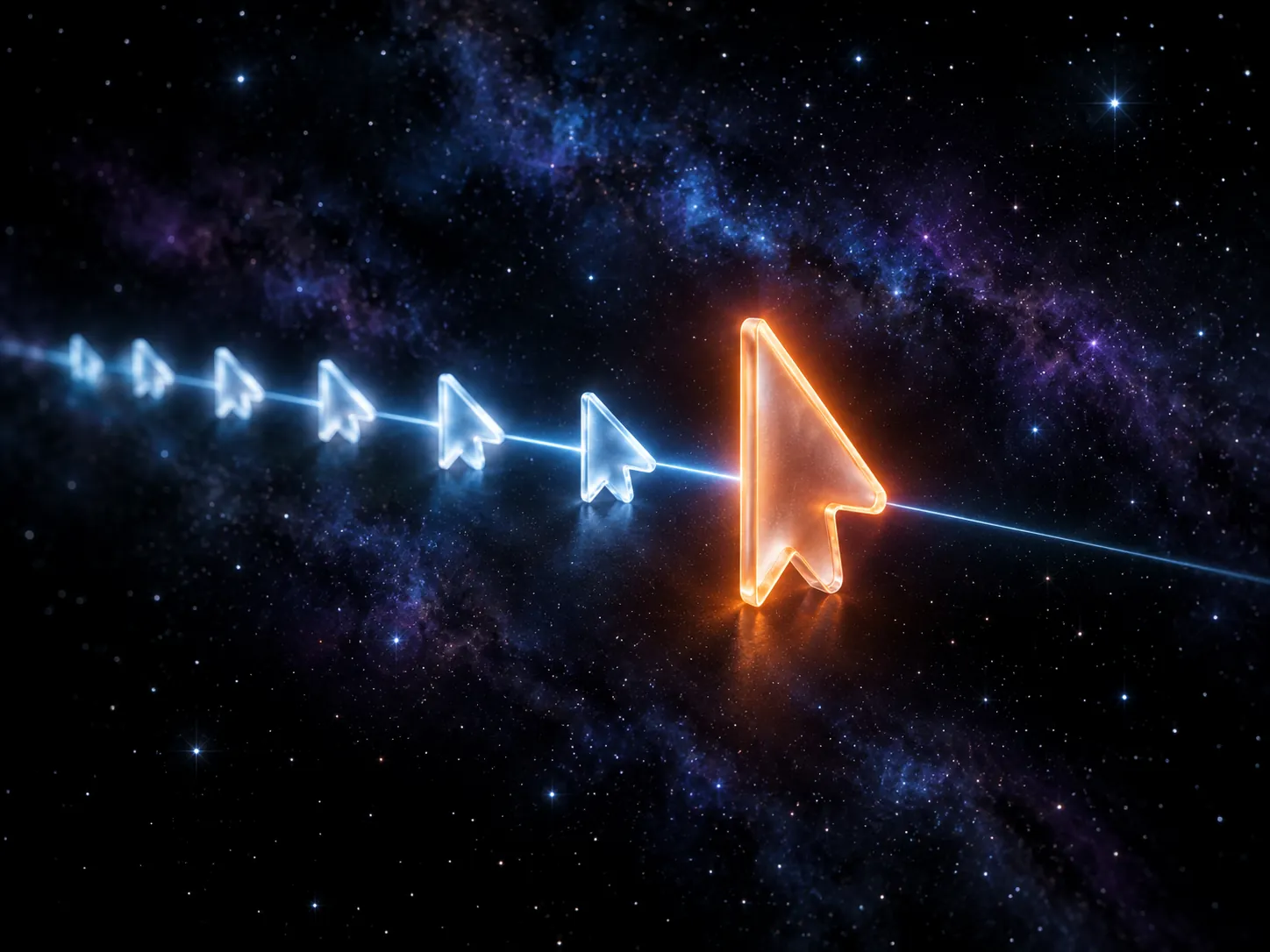 Eine Reihe Agenten-Cursor wartet vor einem orangefarbenen Cursor auf die Freigabe